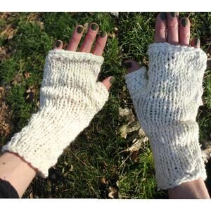 100% Organic Cotton Long White Fingerless Gloves